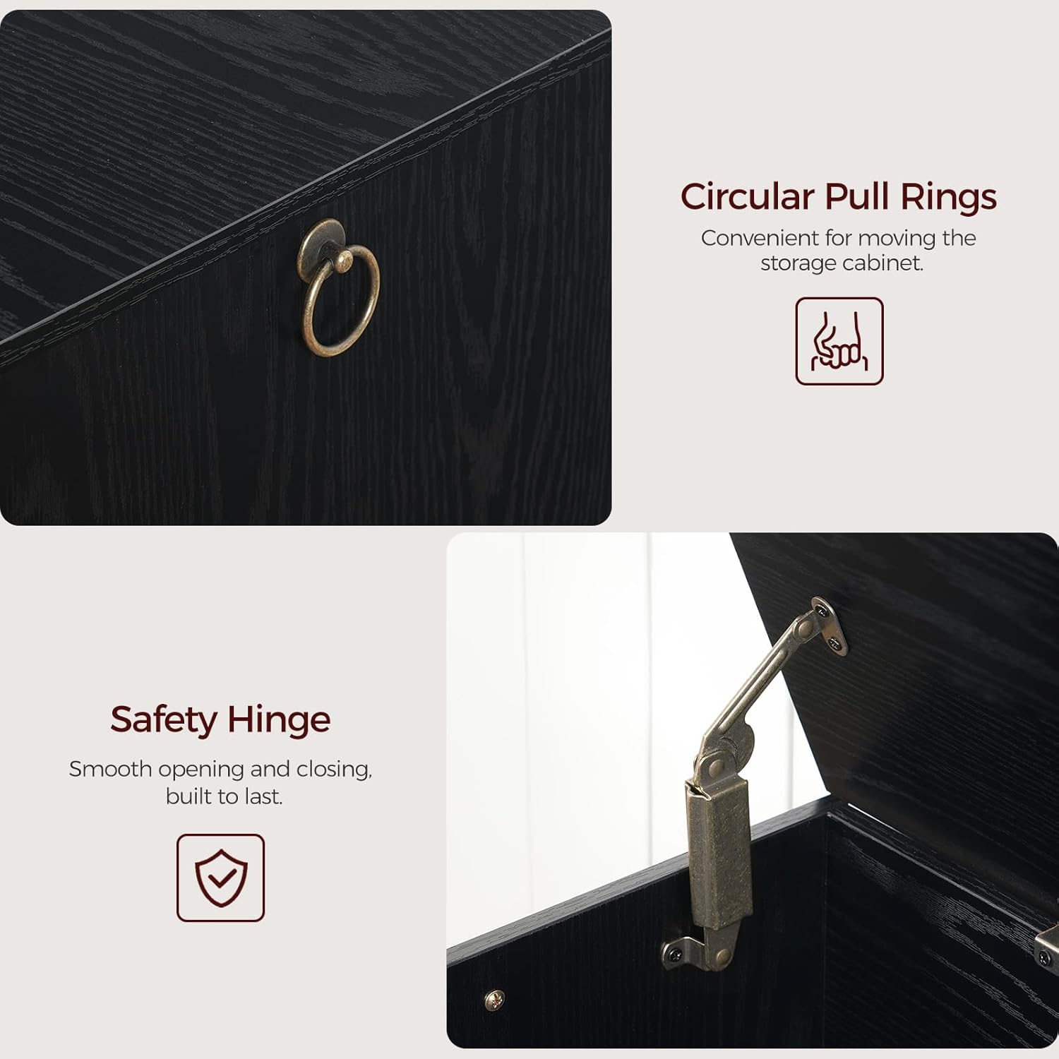 47.2" Toy Chest, Sturdy Entryway Storage Chest with Safety Hinge, Retro Toy Box, Wooden Look Accent Furniture for Living Room, Bedroom, Black SCBK48801