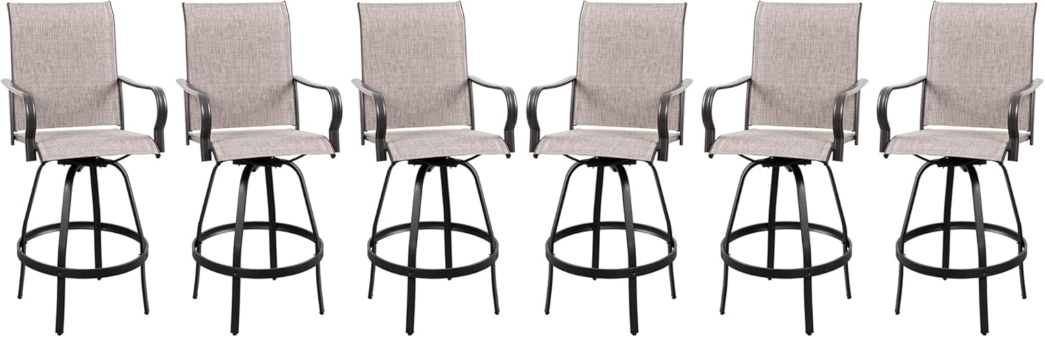 Vongrasig 2 Piece Patio Swivel Bar Chairs, All Weather Metal Textile High Swivel Bar Stools Chairs, Outdoor High Top Bistro Set for Backyard, Lawn Garden, Balcony, Taupe