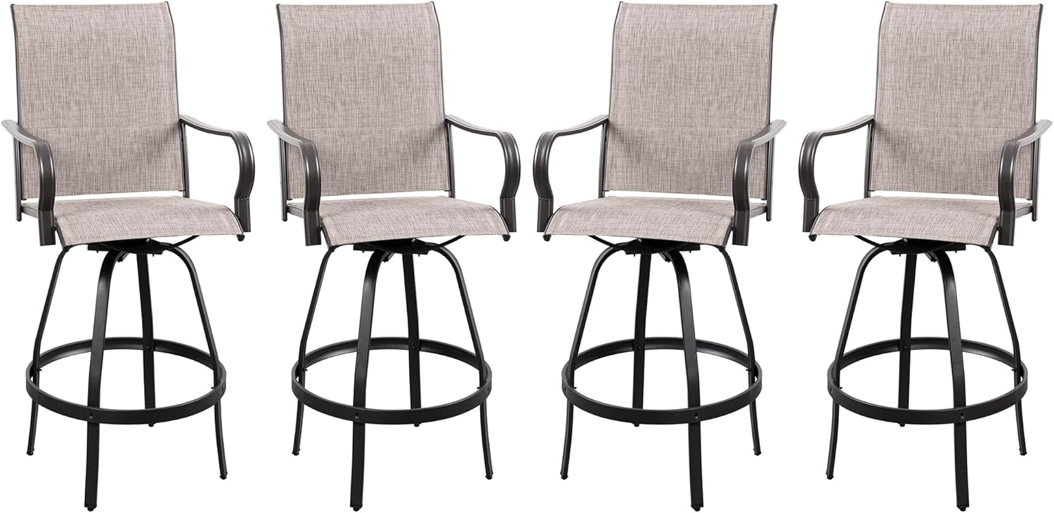 Vongrasig 2 Piece Patio Swivel Bar Chairs, All Weather Metal Textile High Swivel Bar Stools Chairs, Outdoor High Top Bistro Set for Backyard, Lawn Garden, Balcony, Taupe