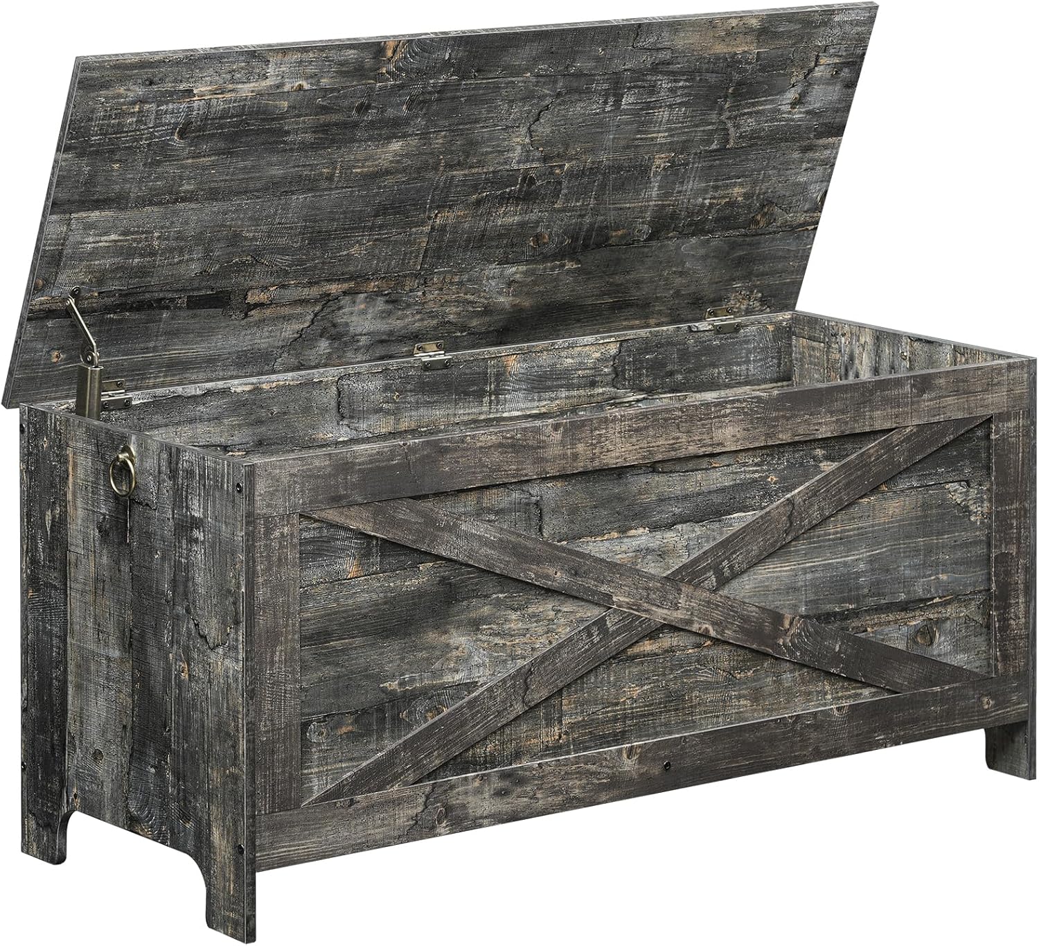 47.2" Toy Chest, Sturdy Entryway Storage Chest with Safety Hinge, Retro Toy Box, Wooden Look Accent Furniture for Living Room, Bedroom, Black SCBK48801