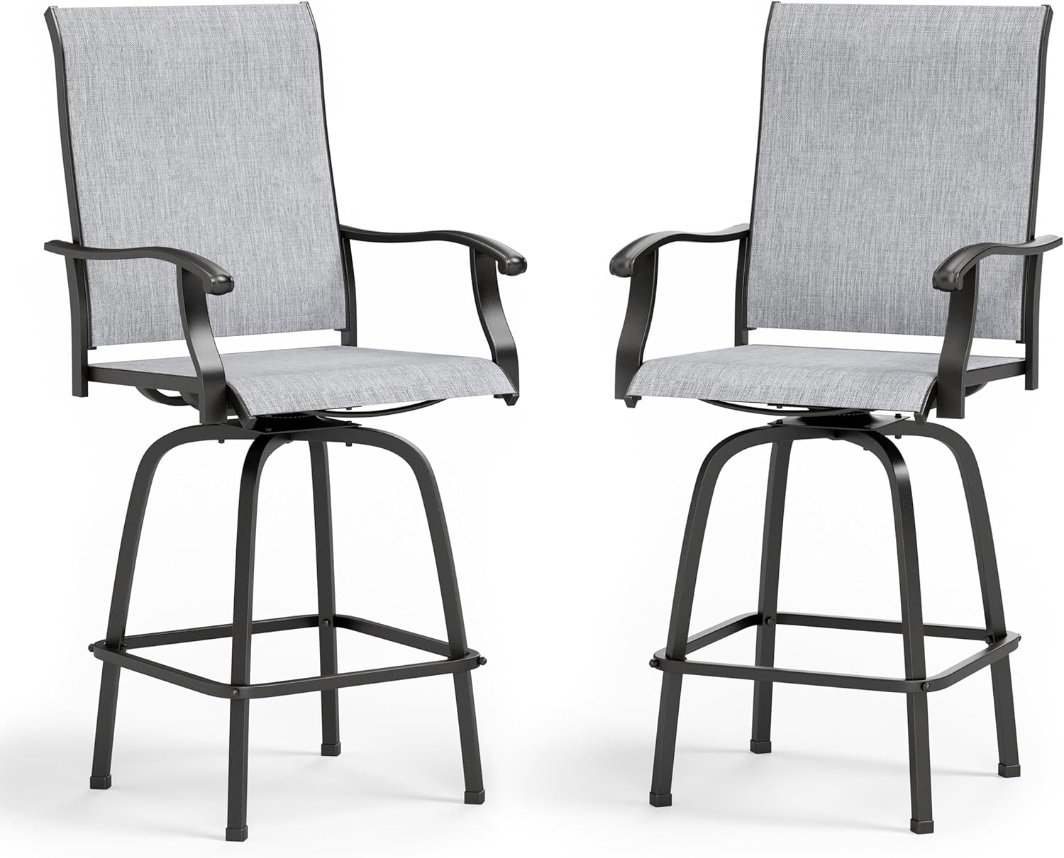 MFSTUDIO Outdoor Bar Stools Set of 4, Swivel Bar Height Patio Chairs Outdoor Barstools High Top Patio Swivel Bar Chairs, Breathable Textilene, Navy Blue