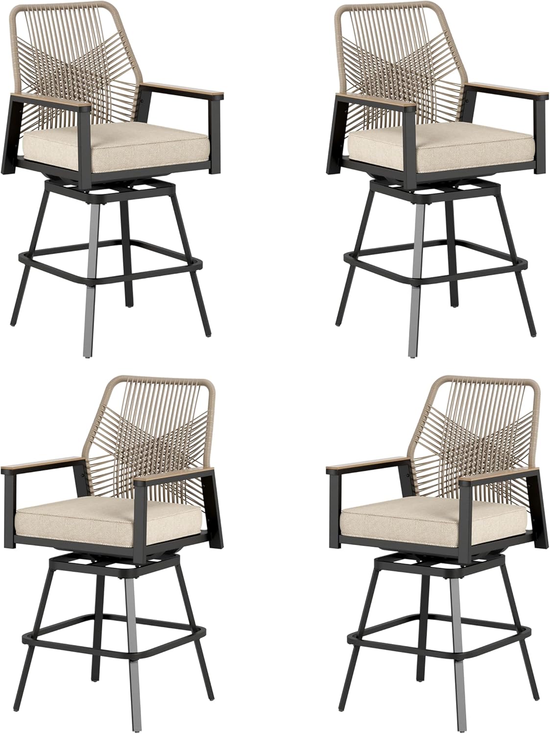 HERA'S HOUSE Outdoor Swivel Bar Stools Set of 4, High Top Patio Chairs with All Weather Cushion Pro Fabric, Bistro Set for Backyard, Lawn Garden, Balcony,Poolside
