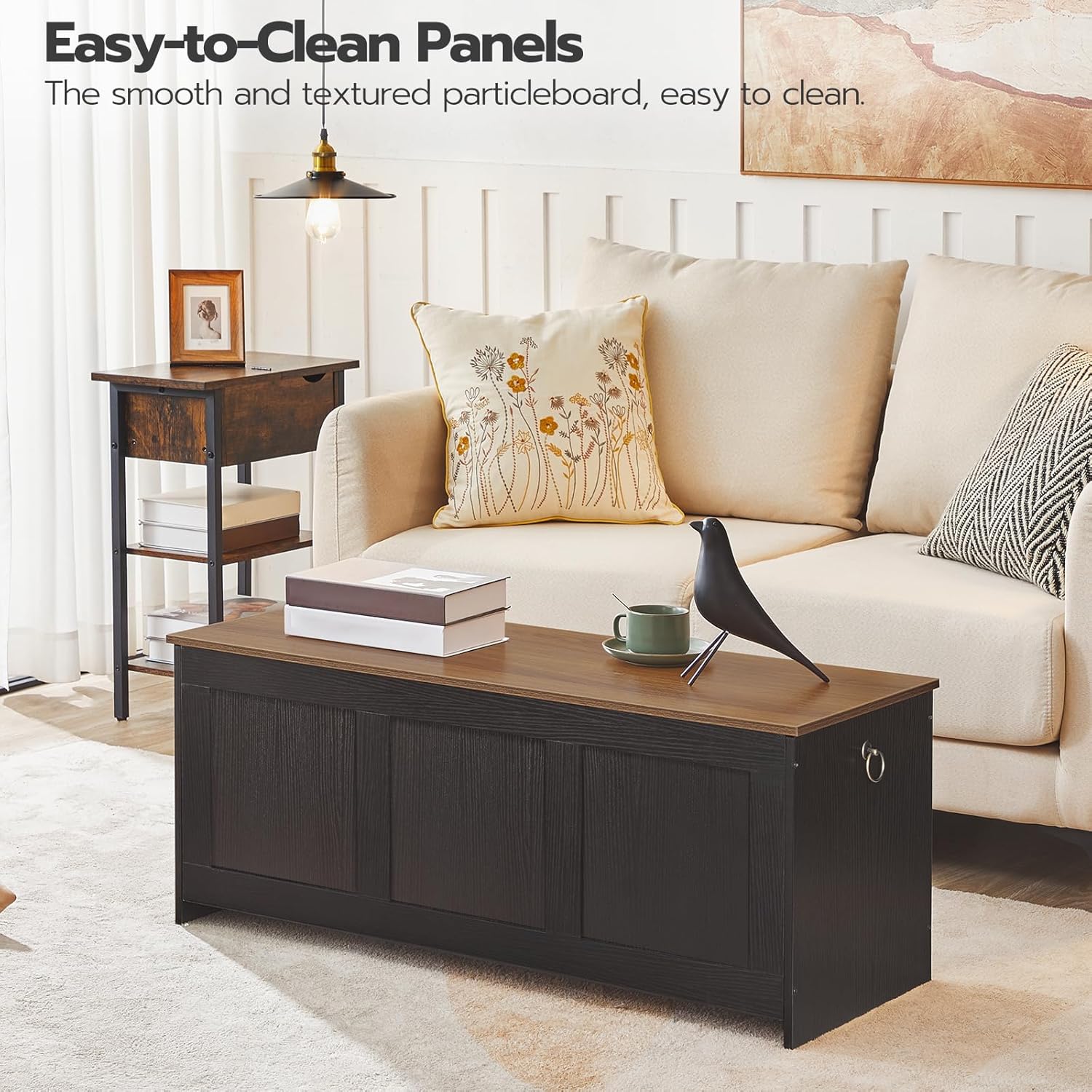 HOOBRO Storage Bench, 39.3" Retro Wooden Storage Chest, Wooden Storage Trunk, Toy Chest with Lift Top, Multifunctional Entryway Organizer, for Entryway, Living Room, Black and Walnut BH141CW01