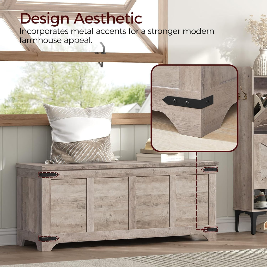 Storage Chest, 47.2" Storage Trunk with 2 Safety Hinges, Wooden Toy Chest, Entryway Shoe Bench, Large Toy Box for Kids Room, Bedroom, Living Room, Greige SCHG4901