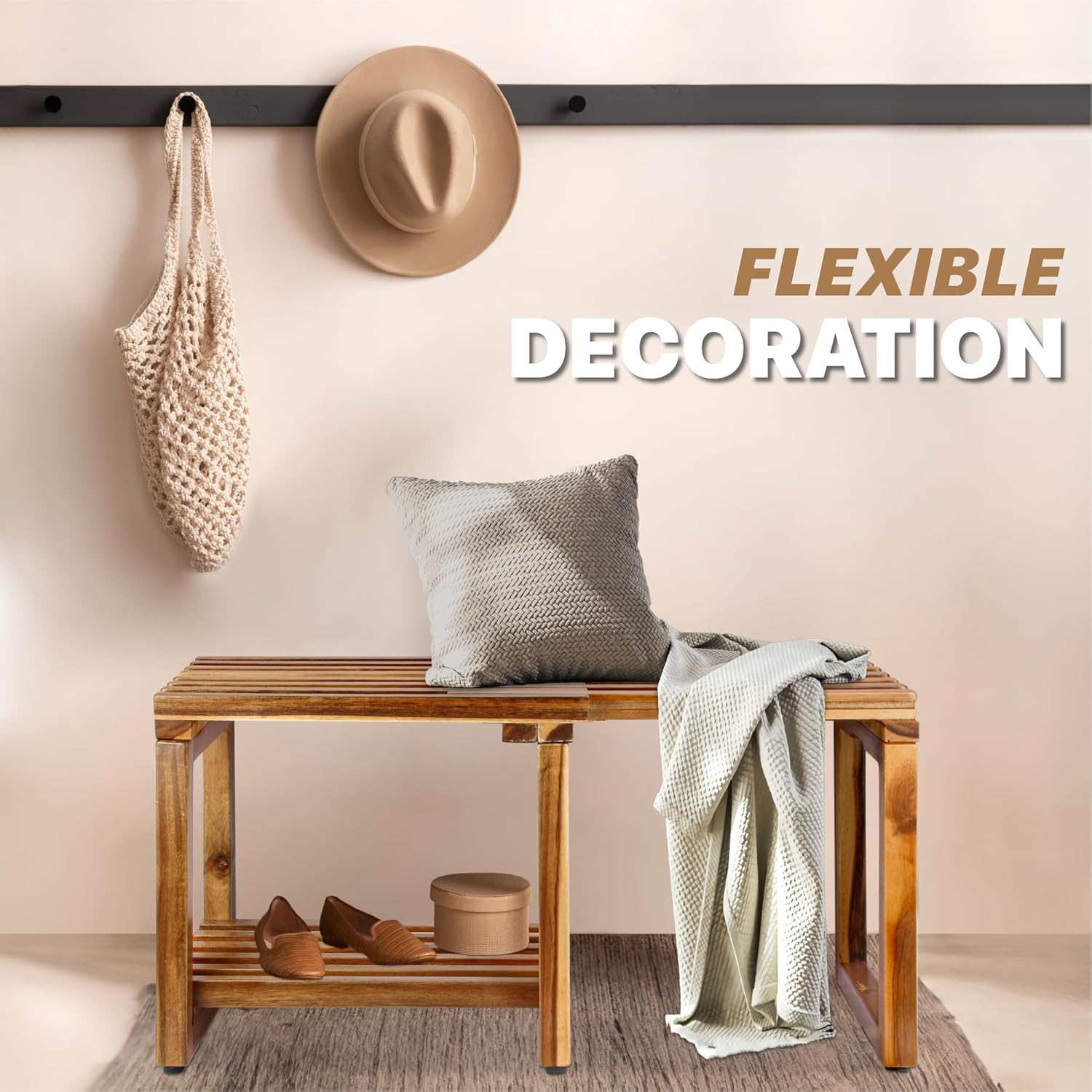 Adjustable Length 29 Inches Shower Stool Bench Chair Waterproof with Storage Shelf for Shaving Legs, Spa, Bath Seat in Bathroom, Inside Shower for Adults Seniors Elderly (Small 29 in)