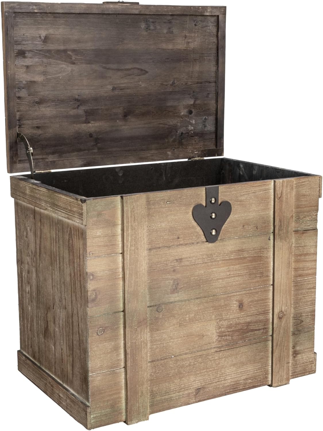 Household Essentials Antiqued Decorative Trunk, Large, Chinese Fir Panel and MDF, Smooth Backing and Metal Hinge Accent, Flat Top and Stay-Open Lid
