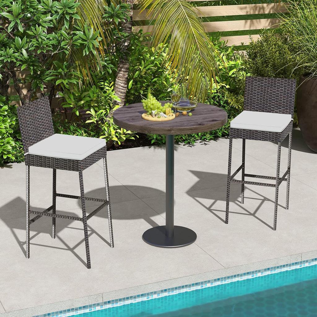 Tangkula Set of 2 Patio Wicker Barstools, Outdoor Bar Height Chair w/Soft Seat Cushion & Cozy Footrest, Heavy-Duty Metal Frame, 400 lbs Max Load, Mix Brown Rattan Bar Chair for Backyard, Balcony