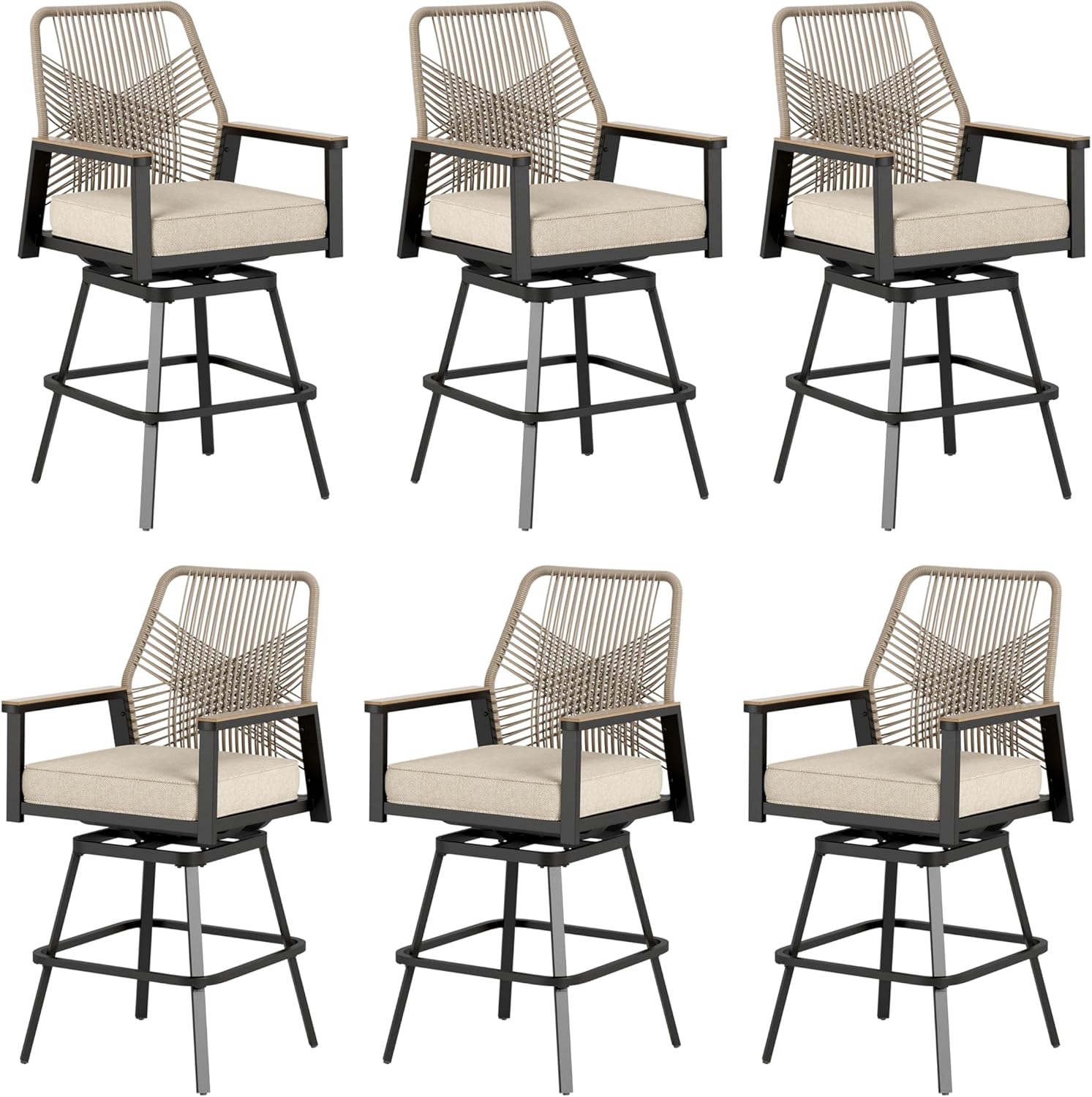 HERA'S HOUSE Outdoor Swivel Bar Stools Set of 4, High Top Patio Chairs with All Weather Cushion Pro Fabric, Bistro Set for Backyard, Lawn Garden, Balcony,Poolside