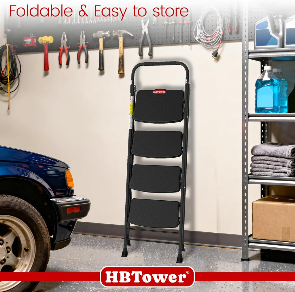 HBTower Step Ladder, Step Stool Foldable for Adults with Wide Anti-Slip Pedal, Lightweight 4 Step Ladders for Home