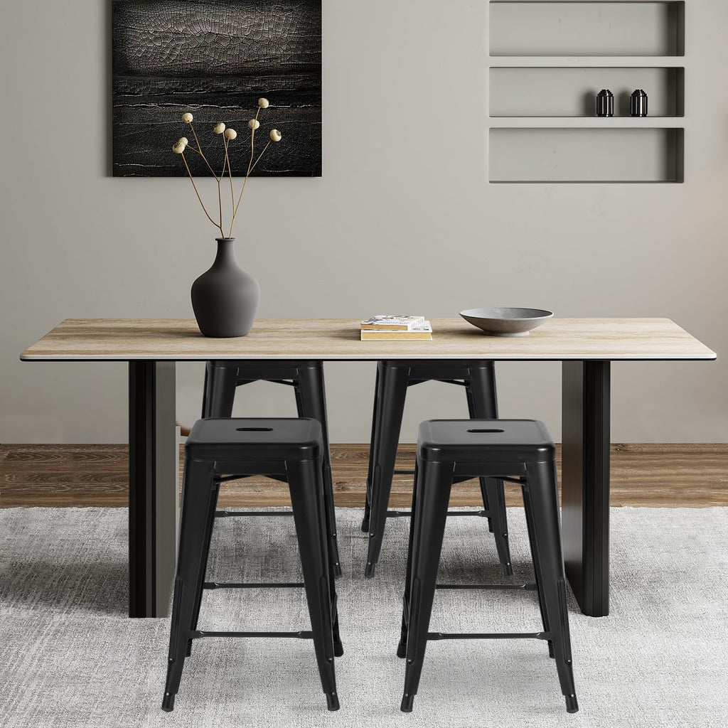 FDW Metal Bar Stools Set of 4 Counter Height Bar Stools 24 Inches Industrial Bar Chairs Patio Stool Stackable Backless Stool Indoor Outdoor Metal Kitchen Stools Bar Chairs (Black, 24")