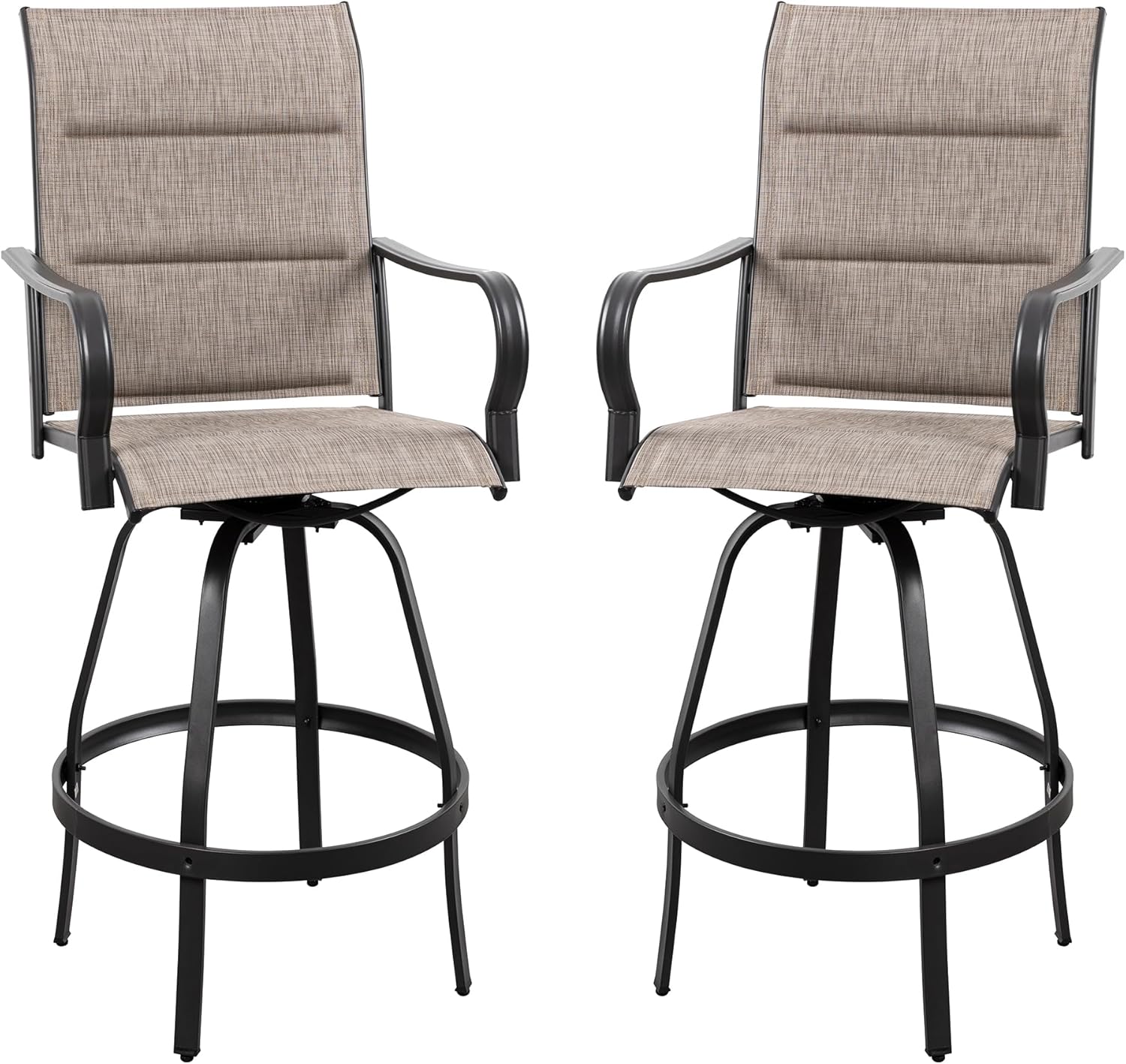 Vongrasig 2 Piece Patio Swivel Bar Chairs, All Weather Metal Textile High Swivel Bar Stools Chairs, Outdoor High Top Bistro Set for Backyard, Lawn Garden, Balcony, Taupe