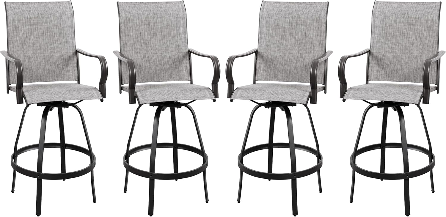 Vongrasig 2 Piece Patio Swivel Bar Chairs, All Weather Metal Textile High Swivel Bar Stools Chairs, Outdoor High Top Bistro Set for Backyard, Lawn Garden, Balcony, Taupe