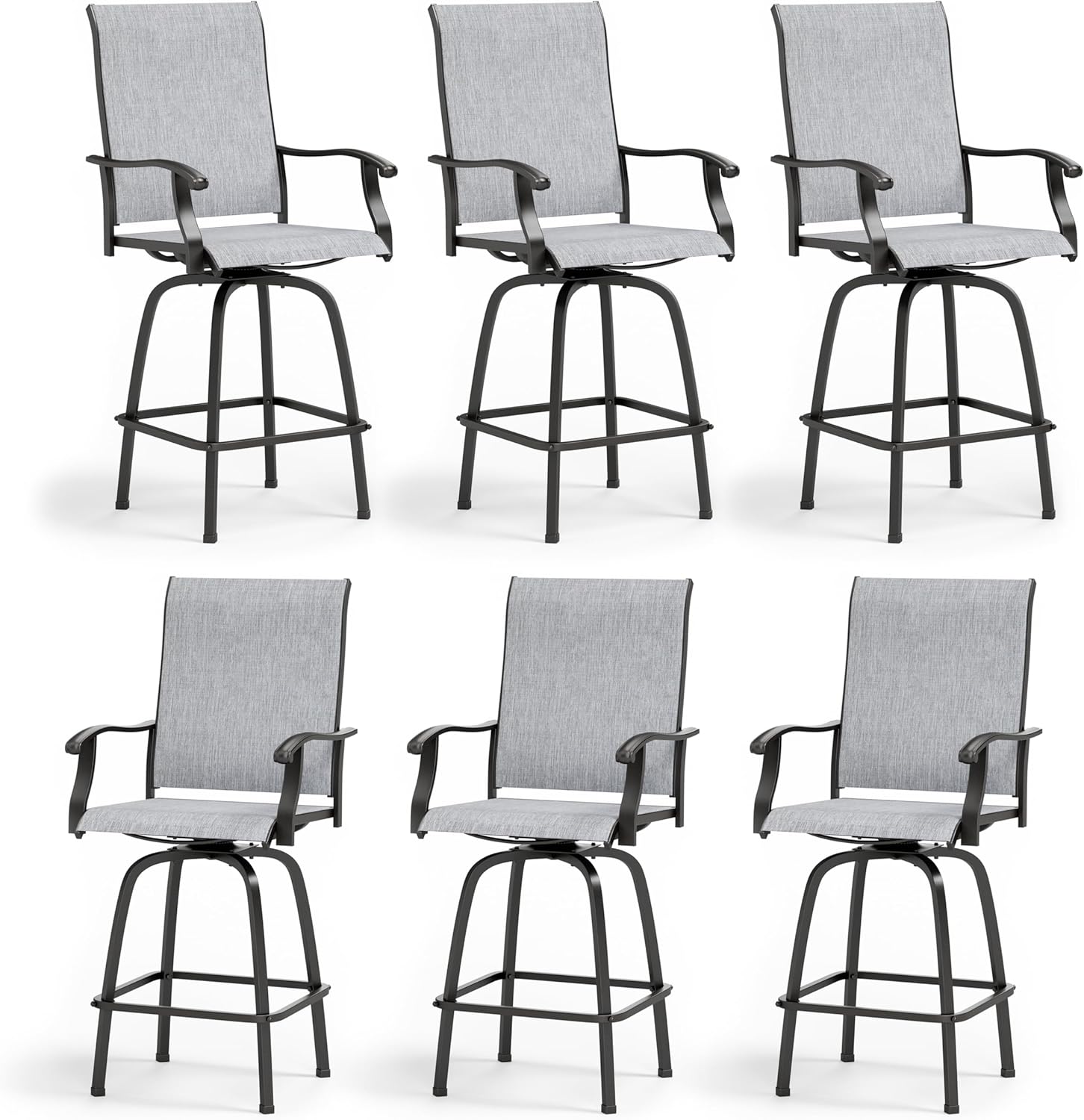 MFSTUDIO Outdoor Bar Stools Set of 4, Swivel Bar Height Patio Chairs Outdoor Barstools High Top Patio Swivel Bar Chairs, Breathable Textilene, Navy Blue