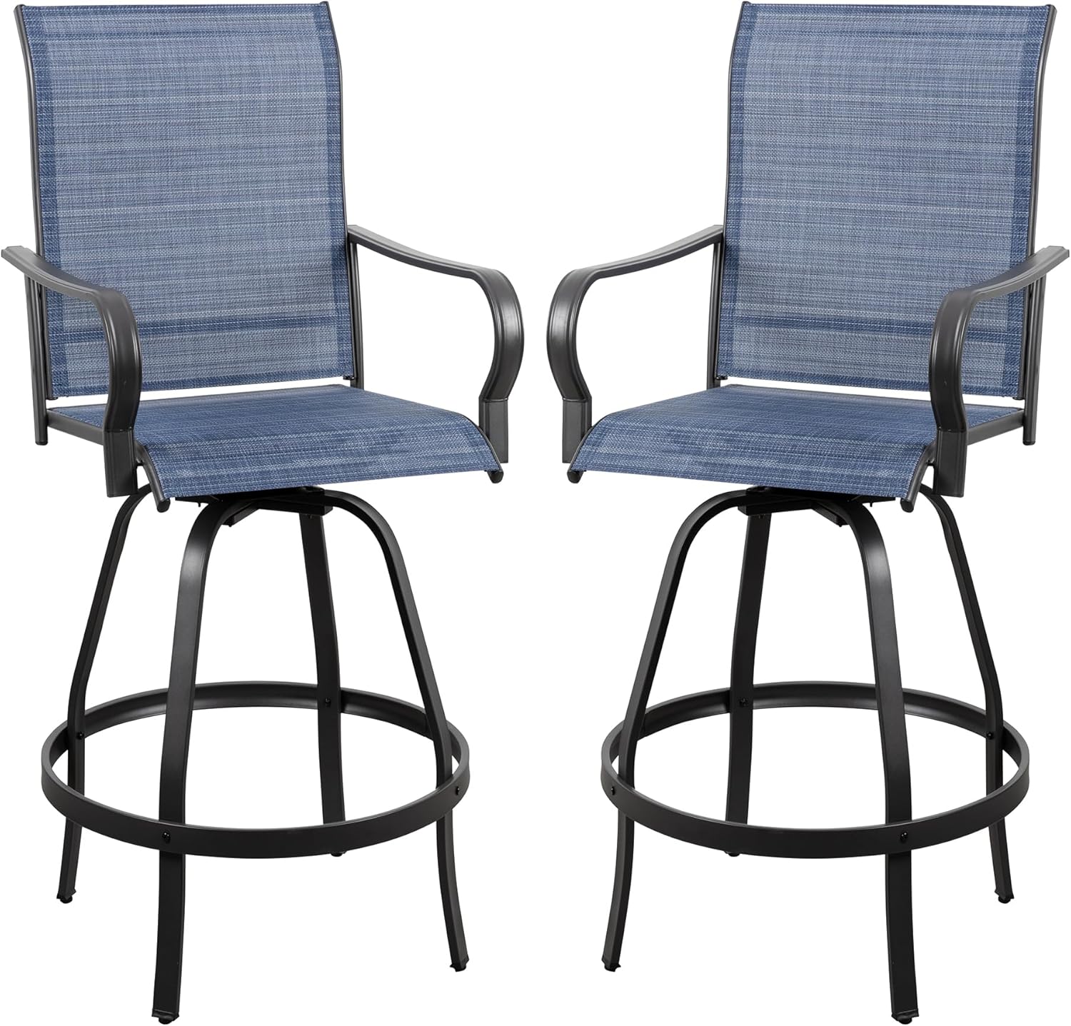 Vongrasig 2 Piece Patio Swivel Bar Chairs, All Weather Metal Textile High Swivel Bar Stools Chairs, Outdoor High Top Bistro Set for Backyard, Lawn Garden, Balcony, Taupe