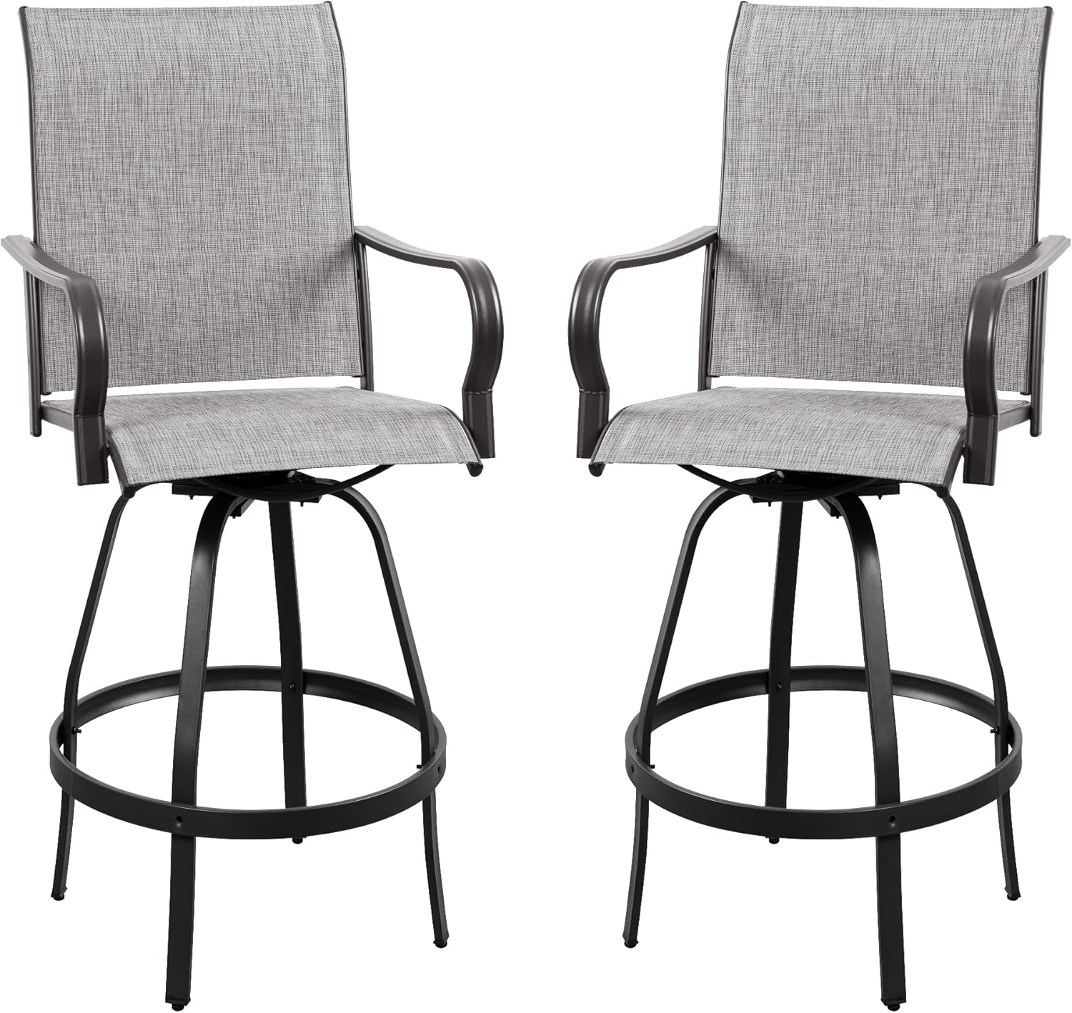 Vongrasig 2 Piece Patio Swivel Bar Chairs, All Weather Metal Textile High Swivel Bar Stools Chairs, Outdoor High Top Bistro Set for Backyard, Lawn Garden, Balcony, Taupe