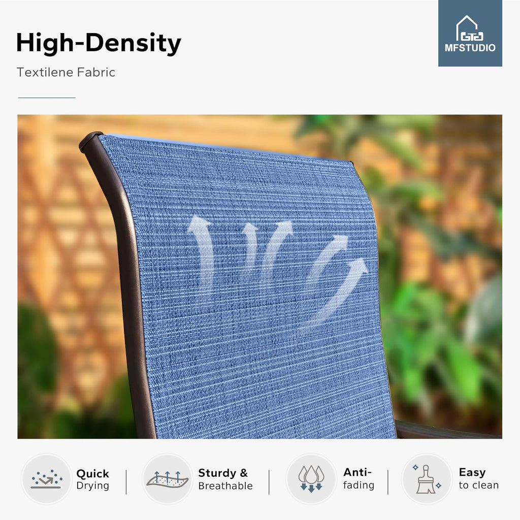 MFSTUDIO Outdoor Bar Stools Set of 4, Swivel Bar Height Patio Chairs Outdoor Barstools High Top Patio Swivel Bar Chairs, Breathable Textilene, Navy Blue