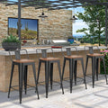 HAOBO Home 24" Outdoor Barstools Patio Stool Metal Bar Stools Set of 4 Counter Height Barstools with Wood Plastic Seat Industrial Bar Chairs Metal Kitchen Stools