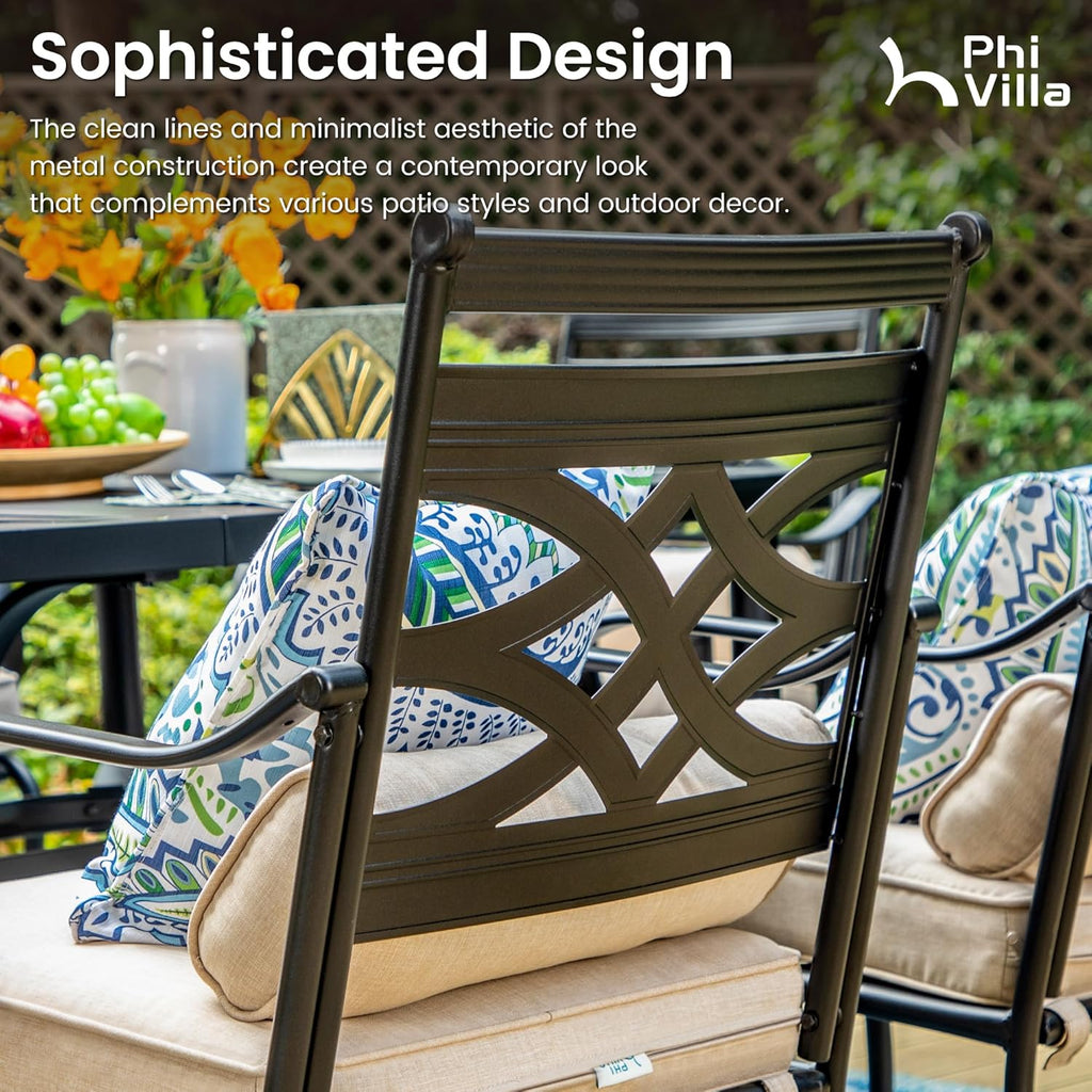 PHI VILLA Outdoor Swivel Bar Stools Set of 4，Patio Counter Height Bar Chairs with Back and Armrest，Metal,Black
