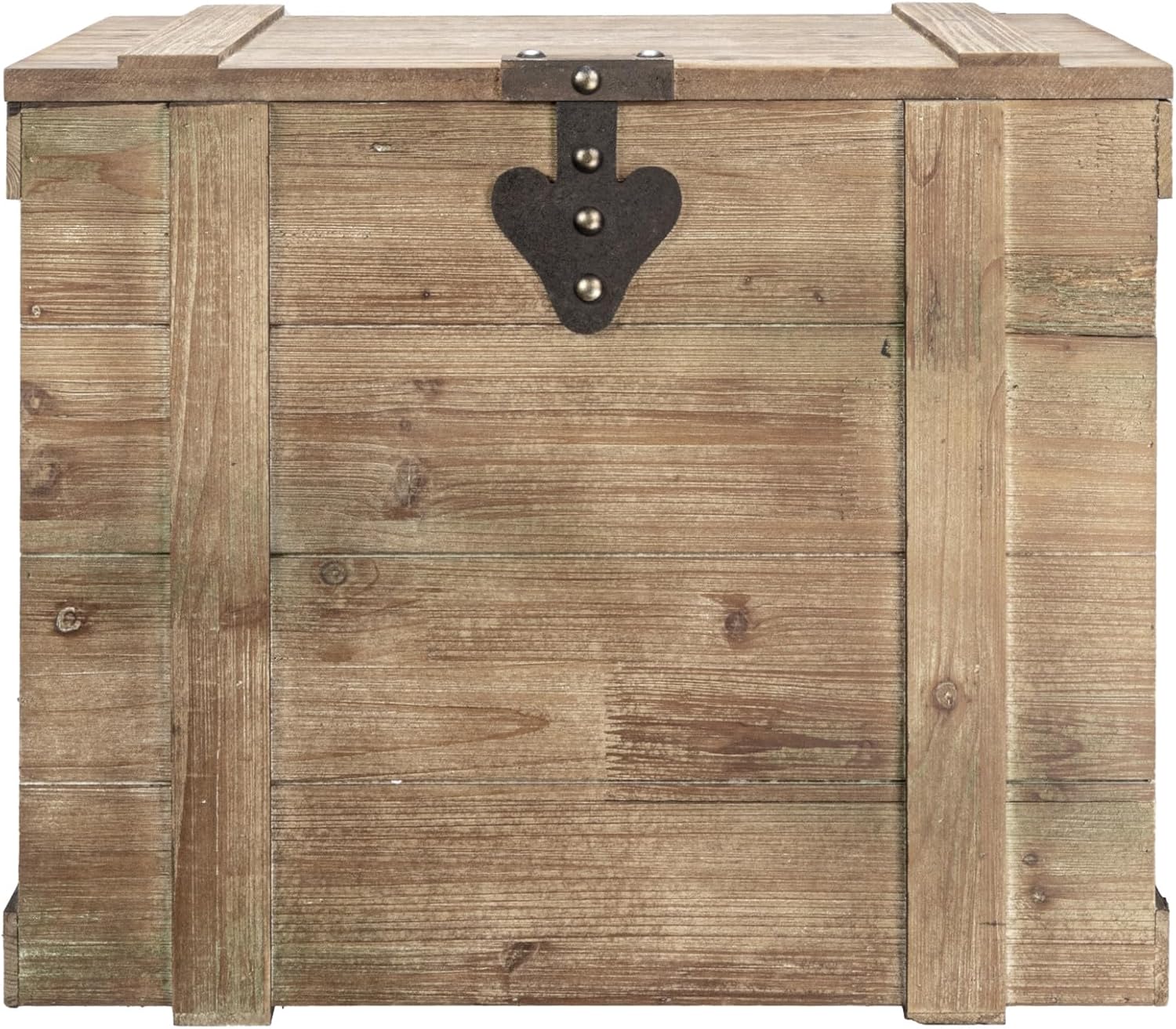 Household Essentials Antiqued Decorative Trunk, Large, Chinese Fir Panel and MDF, Smooth Backing and Metal Hinge Accent, Flat Top and Stay-Open Lid