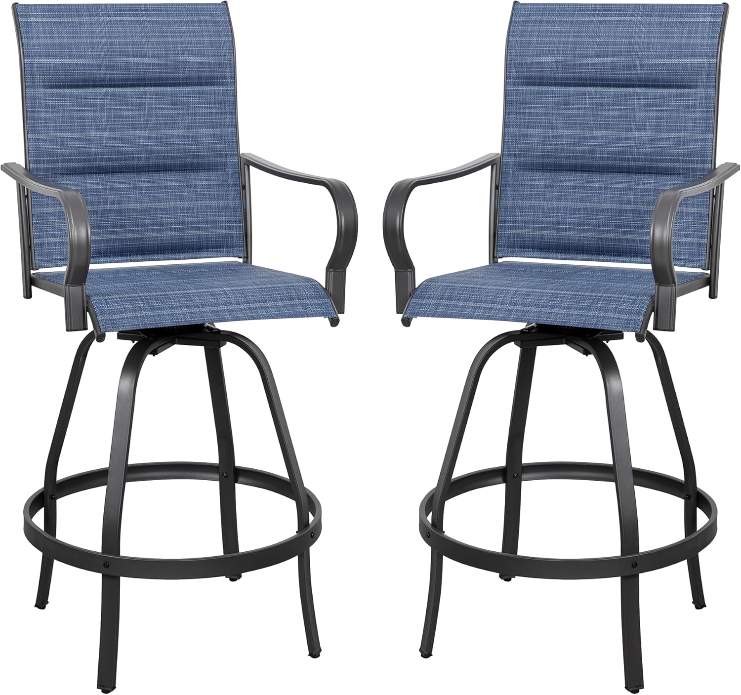 Vongrasig 2 Piece Patio Swivel Bar Chairs, All Weather Metal Textile High Swivel Bar Stools Chairs, Outdoor High Top Bistro Set for Backyard, Lawn Garden, Balcony, Taupe