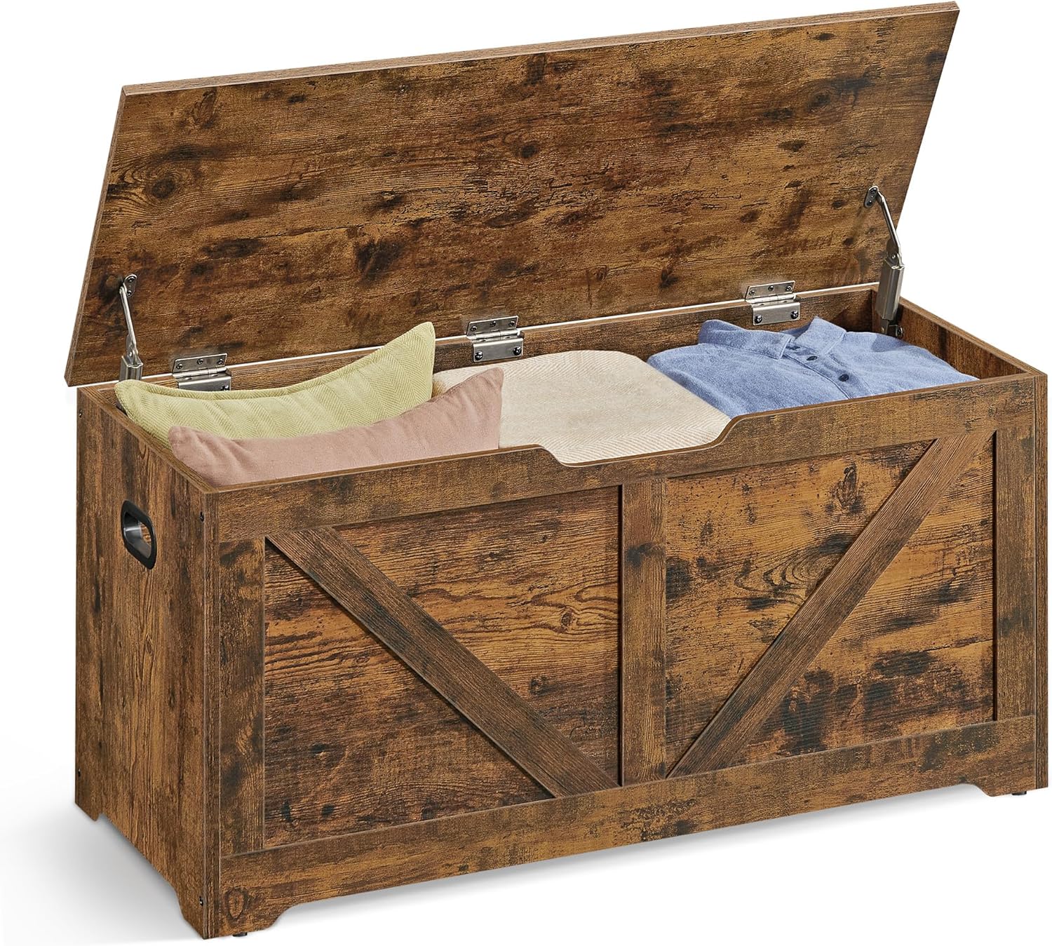 VASAGLE Storage Chest, Storage Trunk with 2 Safety Hinges, Storage Bench, Shoe Bench, Farmhouse Style, 15.7 x 31.5 x 18.3 Inches, for Entryway, Bedroom, Living Room, Rustic Brown ULSB064K01